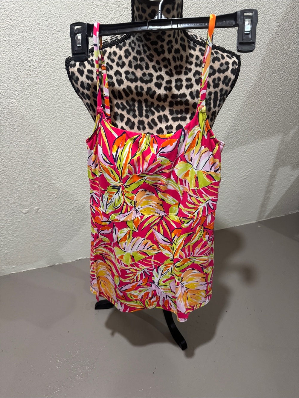 Tropical Pink Leaf One-Piece Swimsuit with Spaghetti Straps